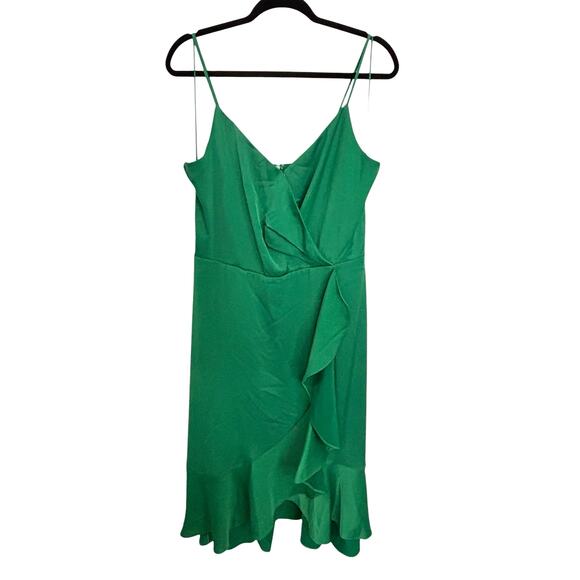 Chelsea28 Midi Dress Womens Large Faux Wrap Ruffle A-Line Green Drape Sleeveless - Picture 3 of 6